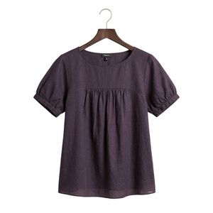 Theory Kody Short-Sleeve Gathered Cotton Top in Plum Size Small